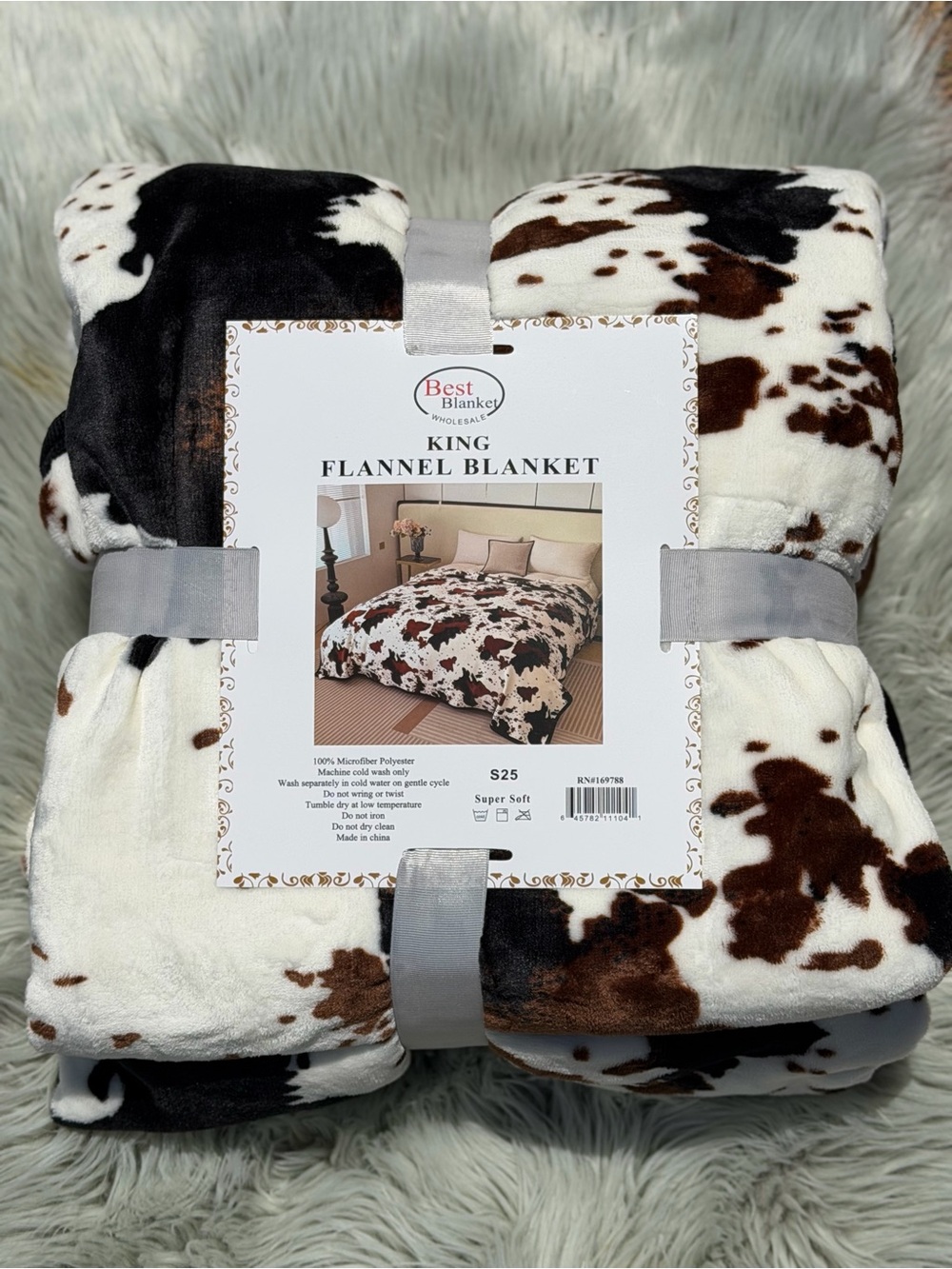 Brand New king size Flannel  blanket cow print black  white brown Ultra Soft